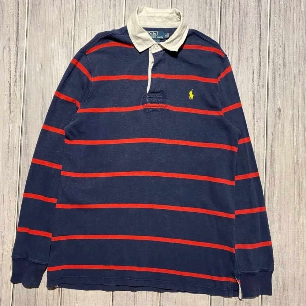 Vintage Ralph Lauren Polo Custom Fit Striped Rugby Polo Shirt M